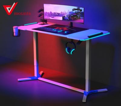 China Ergonomic Height Adjustable V-mount Adjustable Gaming Desk (Other) Fitted With Voice Affected LED Lighting for sale