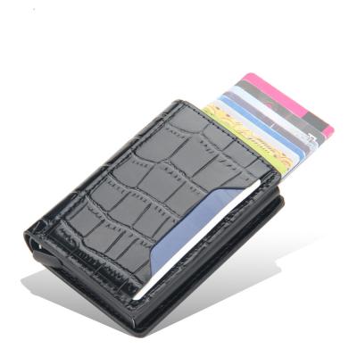 China RFID Blocking Protects Alligator Pattern Wallet Card Holder Noise Aluminum Slim Wallet Genuine Leather RFID Blocking Men's Wallet for sale