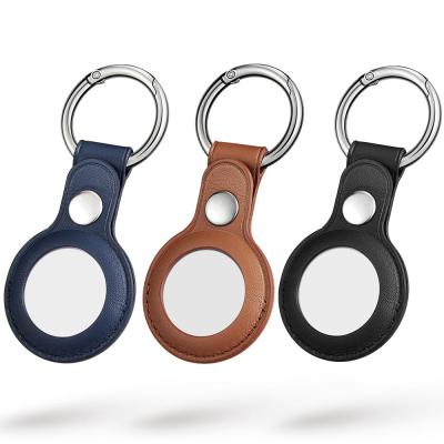 China Genuine Leather AirTag Case Leather Tracker Cover Device Anti-lost Key Chained Keychain Protective Case for sale