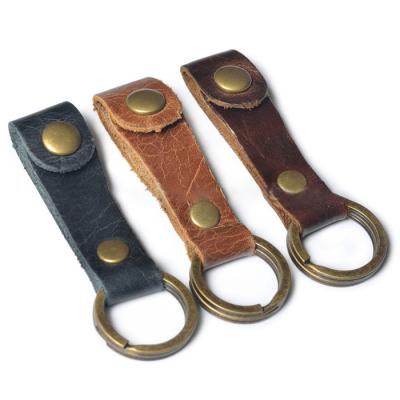 China Custom Genuine Leather Keychain Promotional Leather Key Fob Key Chain Metal Key Chain for sale