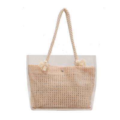 China Fashion Transparent PVC Lady's Most Popular Women Handbags Open Said Shoulder Woven Bag Lipstick Handbag for sale