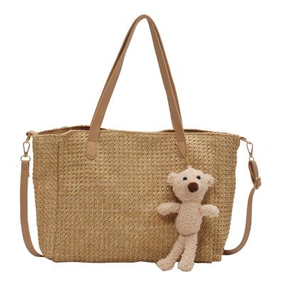 China Custom Tote Bag Promotion Capacity Women Straw Woven Tote Bag With Big Button for sale