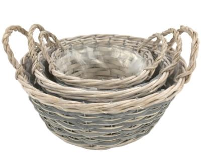 China Environmentally friendly cheap wicker garden plant flowers basket for plants with plastic (removable) liner set/3 for sale