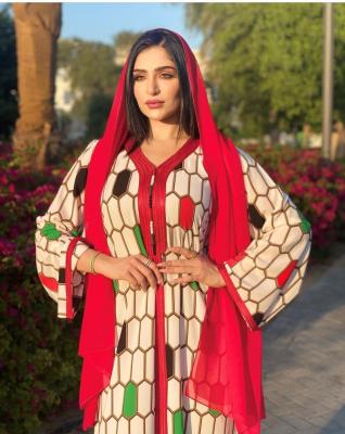 China 2021 spring AB049 designer fiber (polyester) Middle East printed Dubai UAE Ramadan Muslim long dress jalabiya women's clothing plus size shirts for sale