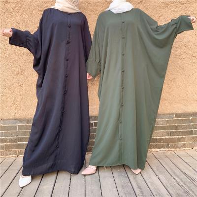 China Wholesale Canvas Abaya Modest Muslim Women Kaftan Dress Loose Fit Plus Size Islamic Clothing for sale