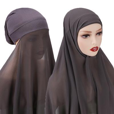 China Long New Arrival Malaysian Islamic Loans To Wear Under Scarf Ladies Bead Chiffon Instant Hijab Scarf for sale