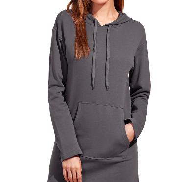 China 2021 Anti-Wrinkle French Terry Pullover Blank Oversized Hoodie Custom Long Sleeve Curve Bottom Women's Hooded Casual Sweatshirt Long Dress for sale