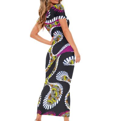 China African clothing vestito 2021 model africa dress women dashiki maxi dress summer bodycon bazin floral print maxi african casual short sleeve for sale