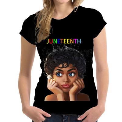 China Anti-wrinkle summer juneteenth custom pattern cheap price freedom t-shirt short sleeve shirts for women for sale