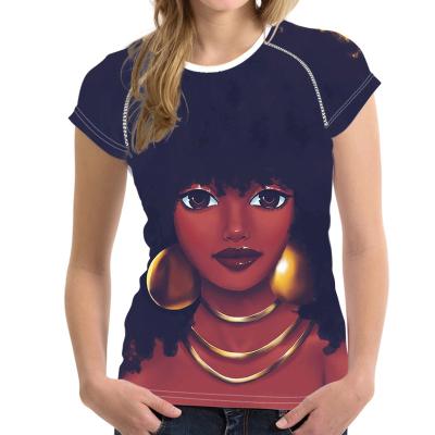 China Anti-Wrinkle Black Girl Pattern T-shirt Summer Short Sleeve Women OEM T-shirt OEM T-shirt Red Cartoon Character for sale