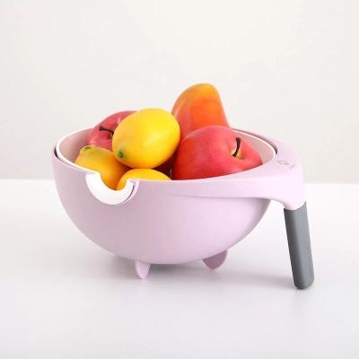 China Double Layer Sustainable Kitchen Fruit Wash Drain Basket Plastic Vegetable Plastic Colander for sale