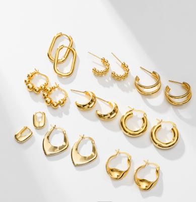 China INS TRENDY Small Big Hot Unique Huggie Dangle Gold Hoop Earrings For Women Real Gold Plated 925 Sterling Silver Hoop Earrings for sale