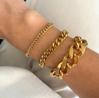 China Punk 3mm 6mm 8mm 12mm Miami Cuban Chain Bracelet Jewelry For Women Men 18K Gold Plated Stainless Chain Bracelet for sale