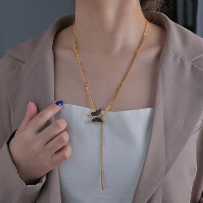 China CLASSIC simple pendant fashion temperament long necklace link chain real gold plated stainless steel butterfly necklace for women for sale