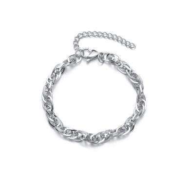 China Hot Selling Lead Free Nickel Free Twist Link Chain Bracelets Simple Vintage Non Fading Stainless Steel Silver Plated Bracelet For Couples for sale