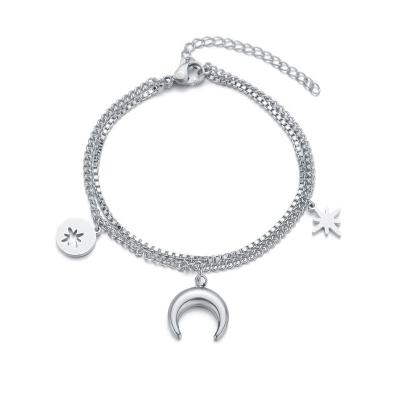 China Lead-free nickel-free stars and tide female fresh fashion simple stainless steel moon chain bracelet best friend gift for sale