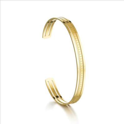 China 2021 Women Fashion Jewelry Lead Free Nickel Free High Polished Cavity Wire 14k Gold Double Plated Stainless Steel Cuff Bangle Opening Bracelet for sale