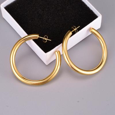 China Neo-Gothic Luxury High Quality Real 18K Gold Plated Circle Titanium Steel Earrings Hips Hop Cute C Circle Earrings For Lady Jewelry for sale