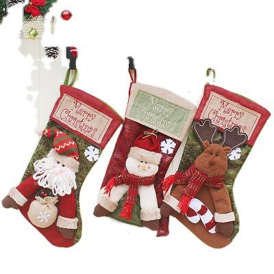 China High End Plush Christmas Stocking Gift Bag Christmas Tree Decoration Christmas Gift Santa Claus Socks Pendant Items for sale