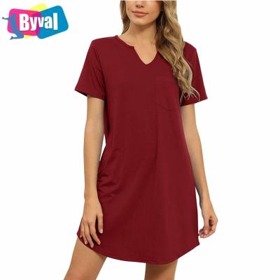 China Byval Anti-Static Women's Nightgown Henley V-Neck Nightgown Sleepwear Sleepwear Pajamas Short Midi Dress for sale