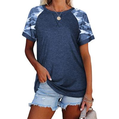 China Anti-Wrinkle Women's Round-Neck Camouflage T-Shirts To Block Color Shirts For Women for sale