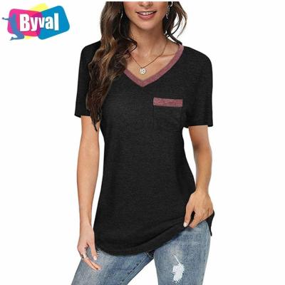 China 2021 Anti-wrinkle High Quality V-Neck Short Sleeve Women's T-Shirts for sale