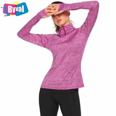 China Byval Women's Anti-Wrinkle Half Zipper Quarter Front Long Sleeve Women's Vintage Sweatshirt Pullover Cationic Zipper Long Sleeve for sale