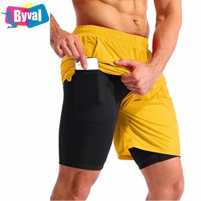 China Anti-Wrinkle Men 2 In 1 Athletic Running Shorts Quick Dry Gym Workout Shorts For Men With Phone Pockets for sale