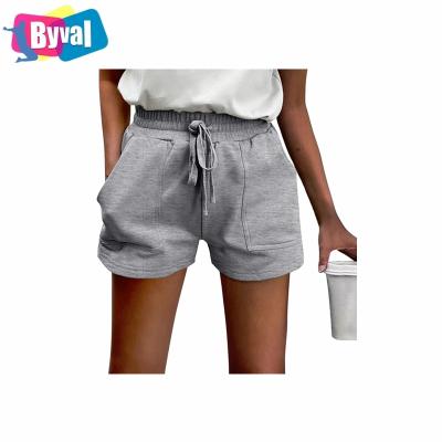 China Byval QUICK DRY fashion wholesale women's summer solid color elastic waist shorts casual pajama lounge shorts with pocket for sale