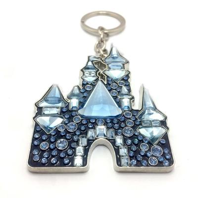 China Europe whosale custom diamond gemstone castle shaped metal key chain for sale