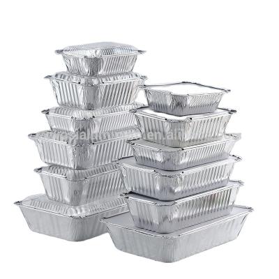 China Disposable Food Wrapping Aluminum Foil Container Kitchen Cooking Aluminum Foil Tray Rectangle Foil Baking Pans With Lid for sale