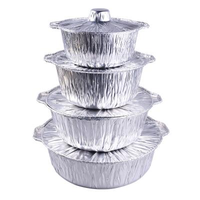 China Food Foil Container Disposable Food Cooking Round Aluminum Foil Pots With Lids for sale