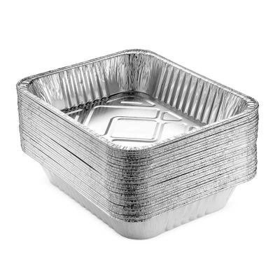 China New Disposable Food Rectangle 50Pcs Aluminum Foil Food Tray Baking Pan Container With Lid for sale