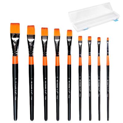 China 9Pcs/set High Quality Moderate Stroke Flat Headed Hair Nylon Artists Brush Acrylic Watercolor Gouache Oil Painting Brush Set for sale