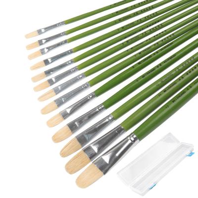 China 13pcs/set Green 13pcs/set Stroke Pole Handle Hair Brush Artists Brush Watercolor Moderate Woodland Gouache Acrylic Oil Painting Brush Set for sale