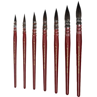 China Watetcolor Artist Brush 1#-7# Handle High Quality Red Woody Squirrel Hair Round Round/Watercolor Broom Shaped Painting Brush for sale