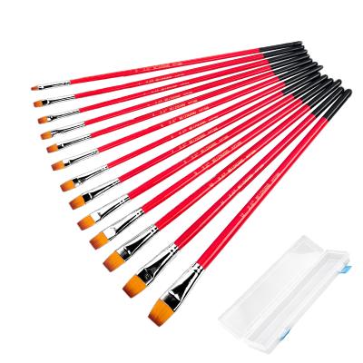 China High Quality 13Pcs/set Acrylic Watercolor Oil Paint Gouache Flat Headed Nylon Hair Artists Brush Watercolor Gouache Acrylic Oil Paint Set Brush for sale