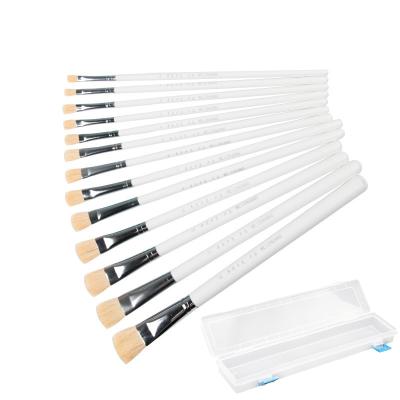 China Post 13pcs/set Wool Stroke Artists Brush Wooden Flat Head Watercolor Moderate Gouache Acrylic Oil Painting Brush Set for sale