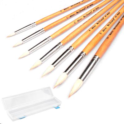 China 7Pcs Moderate Stroke/Set Wooden Pole Headed Wool Hair Master Artists Brush Kids Watercolor Gouache Oil Painting Acrylic Paint Brush for sale