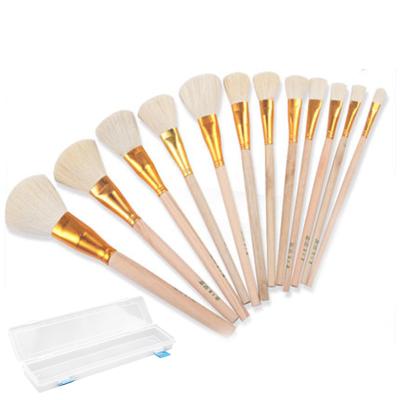 China Moderate Stroke 12 Pcs/Set Artist's Brush With Original Wooden Wool Post Gouache Watercolor Ceramic Crafts Paint Brush Set for sale