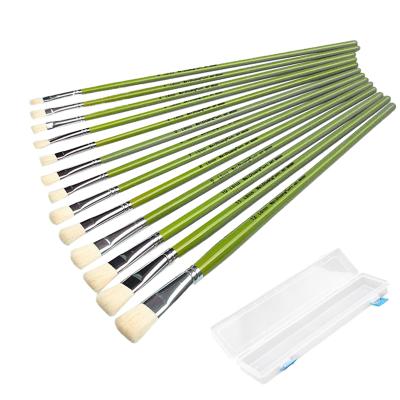 China Acrylic Watercolor Oil Gouache Painting 13Pcs/set Handle Wool Hair Green Flat Headed Artists Brush Watercolor Wholesale Gouache Oil Painting Acrylic Brush Set LG7525 for sale