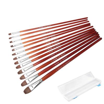 China Acrylic Watercolor Oil Gouache Painting 13Pcs/set Red Handle Wolf Hair Round Headed Artists Brush Watercolor Wholesale Gouache Oil Painting Acrylic Set Brush for sale