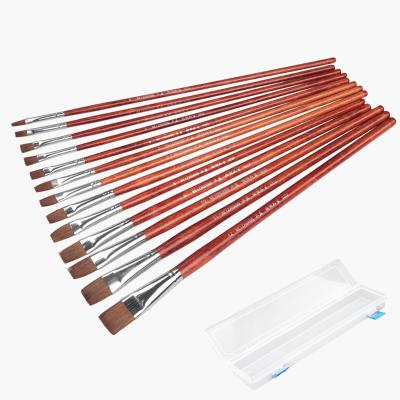 China Acrylic Watercolor Oil Gouache Painting 13Pcs/set Red Handle Wolf Hair Flat Headed Artists Brush Watercolor Wholesale Gouache Oil Painting Acrylic Set Brush S222 for sale