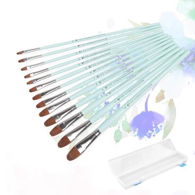 China Acrylic Watercolor Oil Gouache Painting 13Pcs/set Blue Handle Wolf Hair Round Headed Artists Brush Set Wholesale Watercolor Gouache Oil Painting Acrylic Brush SF33 for sale