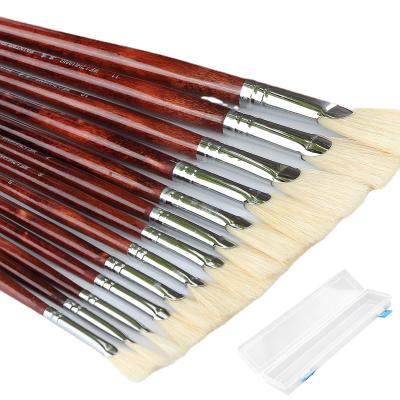 China 13pcs/set Moderate High Quality Red Post Fan Shape Bristle Hair Artists Brush Stroke Apply to Acrylic Watercolor Gouache Oil Painting Brush Set for sale