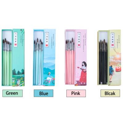 China Gift Box 7Pcs/set Acrylic Watercolor Oil Gouache Animal Hair Headed End Artists Brush Acrylic Watercolor Gouache Oil Painting Brush Set 4Colors Polish Available for sale