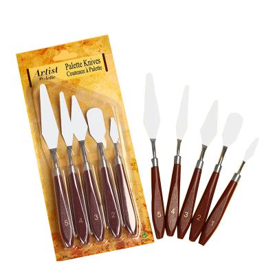 China Used for Painting or Mixing Oil and Acrylic Paint 5Pcs/Set Mixed Palette Knife Wood Handle Spatula Stainless Steel Scraper Art Supplies for Artist Canvas Oil Paint Color Mixing for sale