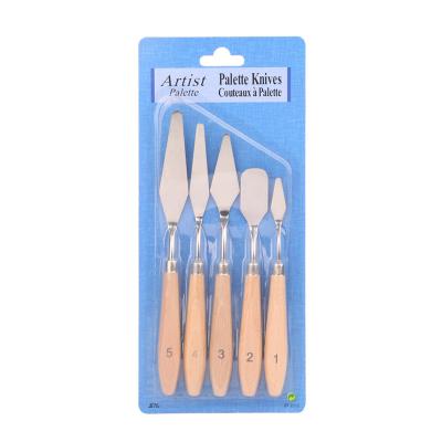 China Used for Painting or Mixing Oil and Acrylic Mixed Paint Palette Knife Log Wood 5PCS Handle Spatula Stainless Steel Scraper Art Supplies for Artist Canvas Oil Paint Color Mixing for sale