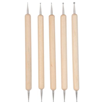 China 3D Master Nail Post Art Painting Pen 5Pcs/set Double Nail Wood Brush Nail Dotting Drill Pen Manicure Tool Dot Flower DIY Pen for sale