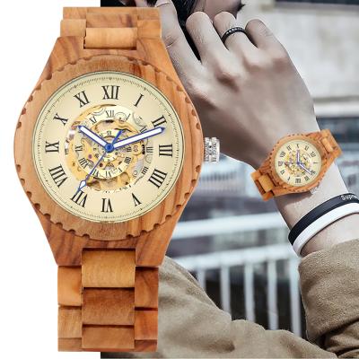 China Factory Customized Non-specific Skeleton Wooden Watch Guangzhou Luxury Automatic Wooden Watch Men Mechanical Watch for sale